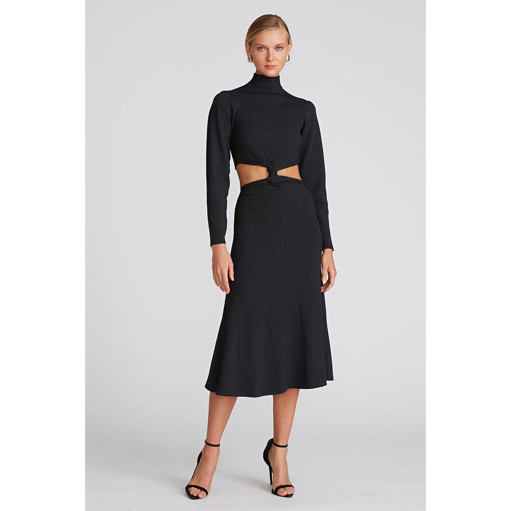 Amur Rosemary Black Metallic Knit Twist Midi Dress Size Small